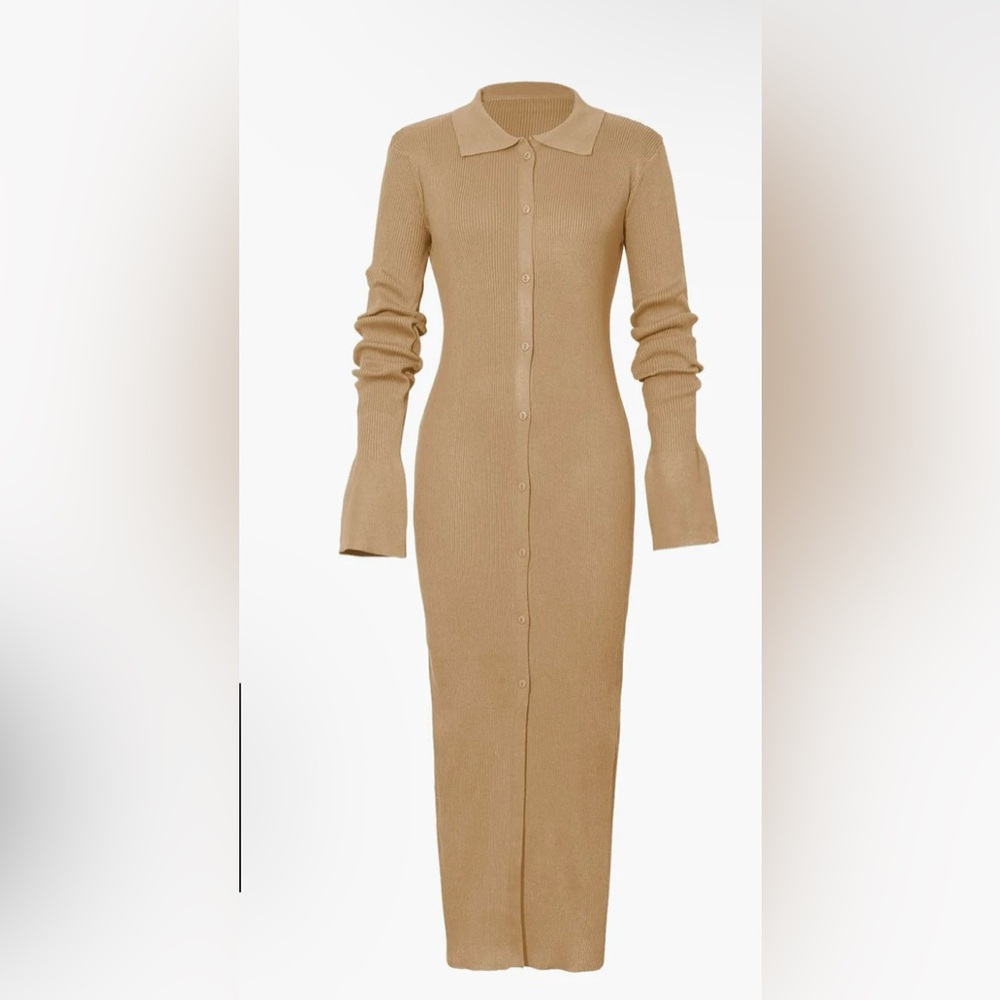 MICAS- Shell Sleeve Ribbed Buttons
Down Maxi Dress